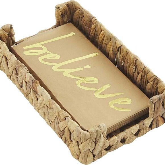 Mud Pie Believe Gold Guest Towel Basket Set/New In Package/NWT - Picture 2 of 7